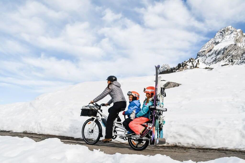 Yuba ski rack on cargo bike