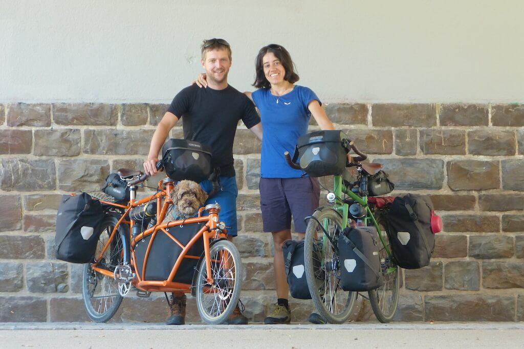 Couple cycles thousands of miles through Europe drawing a GPS bicycle along the way