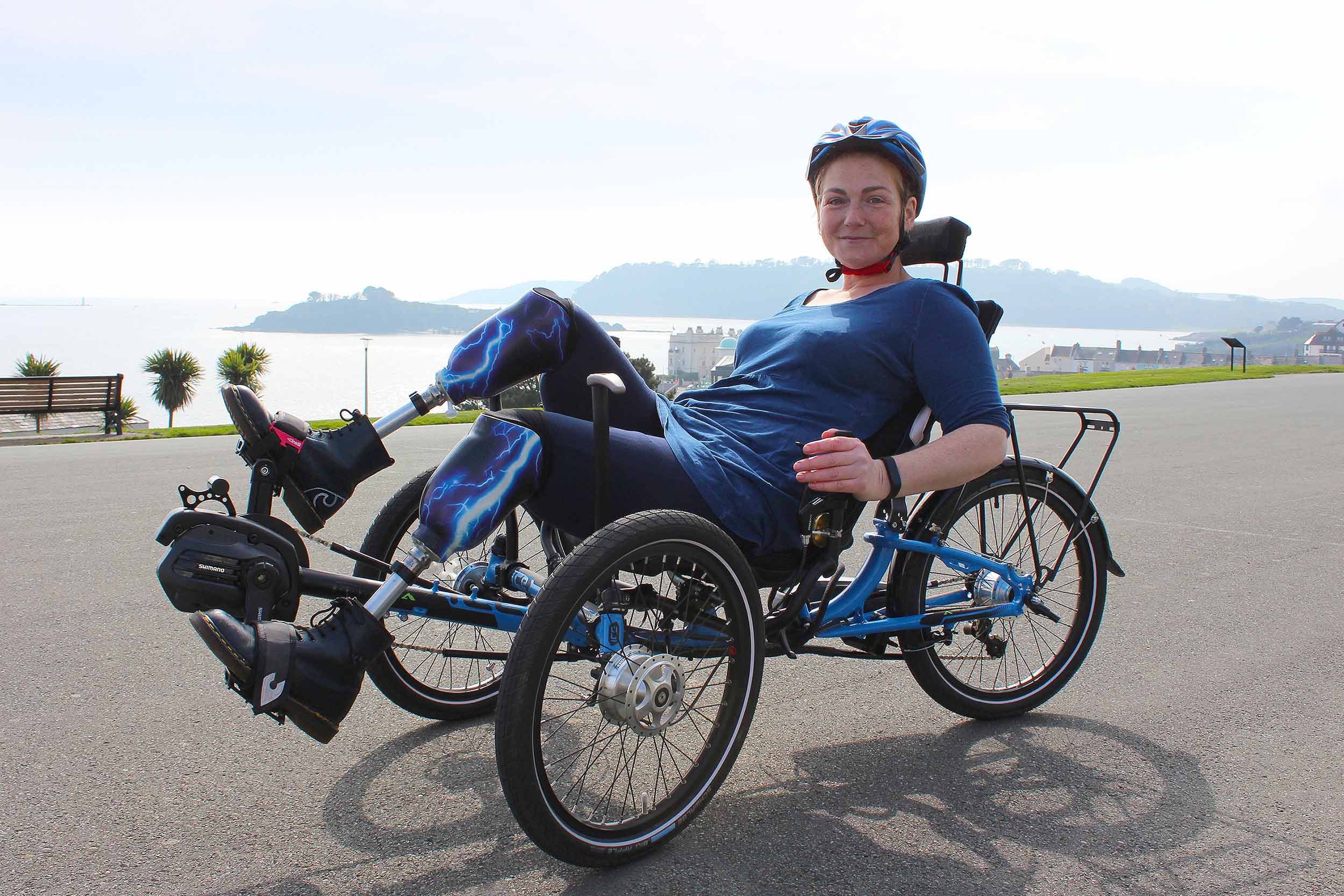 Riding a store recumbent bike