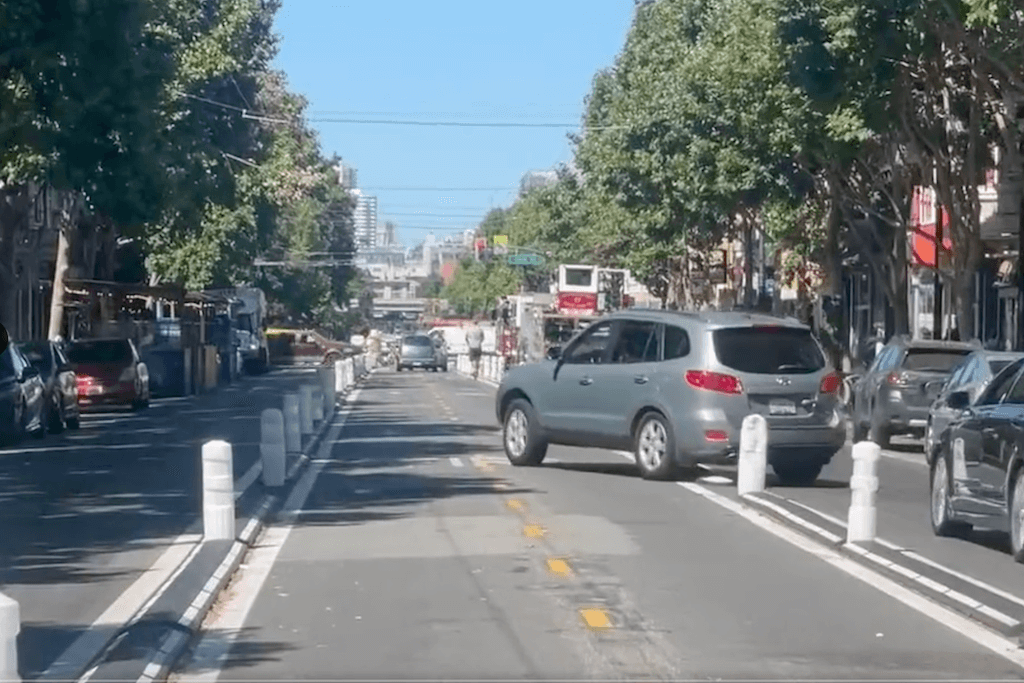 Social media cyclists call out San Francisco as cars keep driving in new center bike lanes