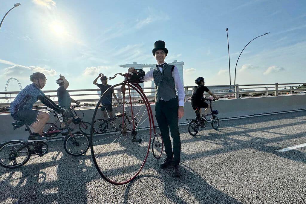 Dutchman shows off 145-year-old penny farthing during car-free Sunday event