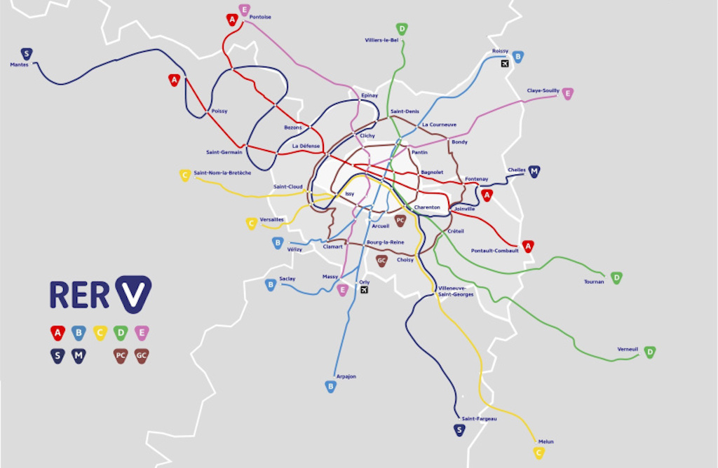 map showing the routes in the Paris region cycling network