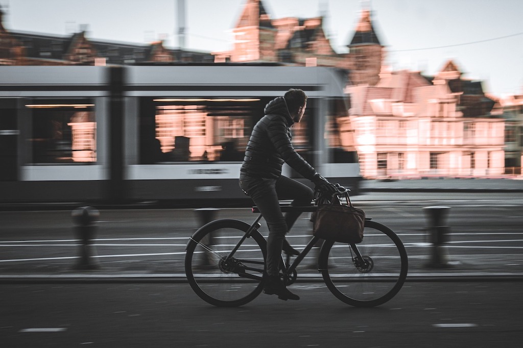 biking to work with briefcase