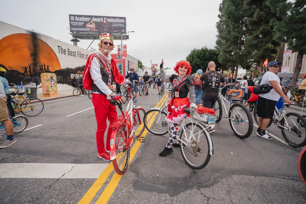 A scene from CicLAvia event on Melrose Boulevard in Los Angeles