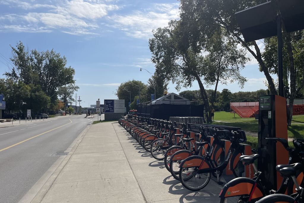 Bike share outside Billy Bishop Airport in downtown Toronto